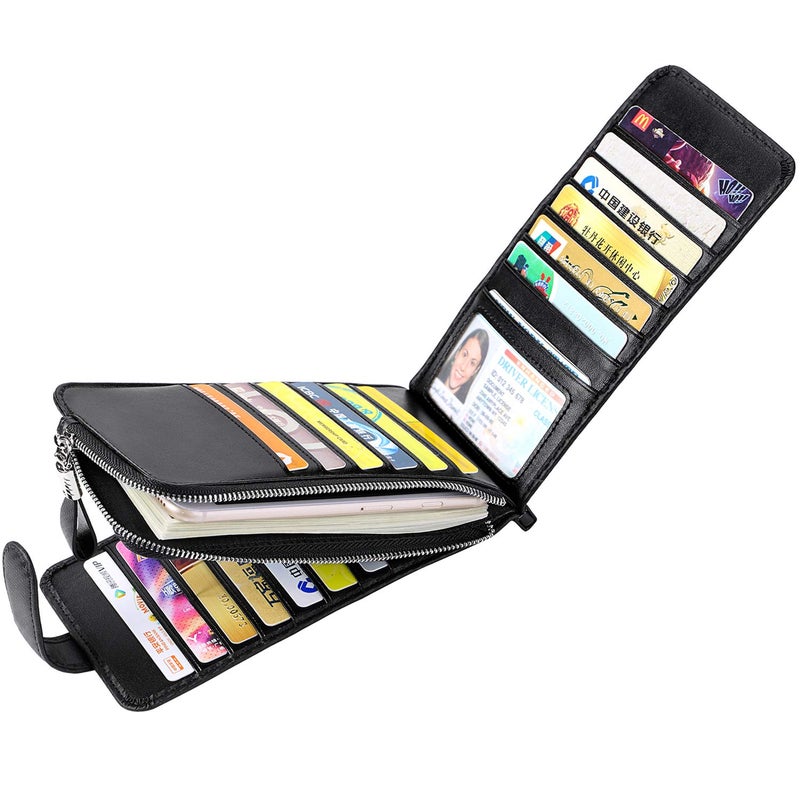 Huztencor Wallets for Men Women Slim RFID Blocking Genuine Leather Credit Card Holder Long Wallets Bifold Billfolds Passport Travel Wallet Checkbook Cover Carbon Fiber Black - Image 3